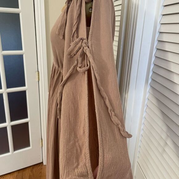 Free People Blush/Mauve Rayon Crinkle High-Low Flowy Dress Sz-S - Picture 4 of 14